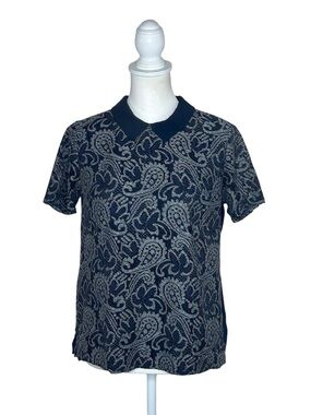 Banana Republic Gray Paisley Lace Overlay Navy Top Sz S EUC Dark Academia